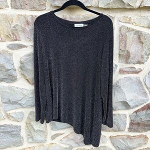 Calvin Klein Shimmer Metallic Black Asymmetrical Blouse XL